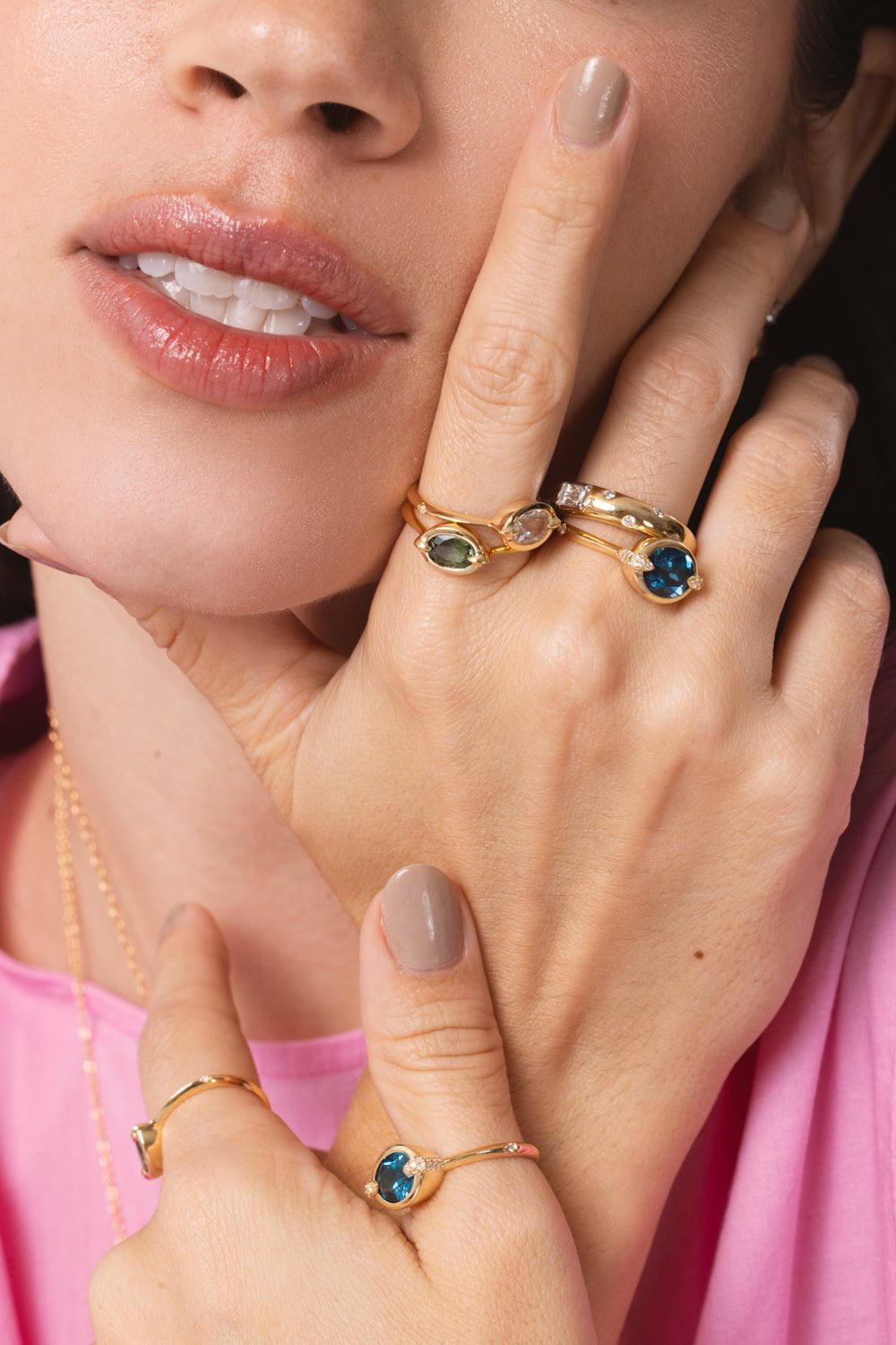 MONICA RICH KOSANN-Points North London Blue Topaz Diamond Ring-YELLOW GOLD