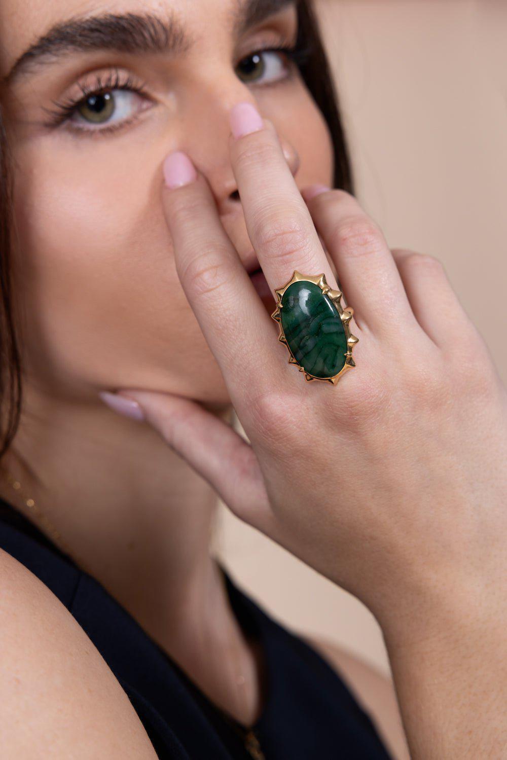 MONICA RICH KOSANN-SPECIAL EDITION “HAPPINESS” GREEN QUARTZ SUN RING-YELLOW GOLD
