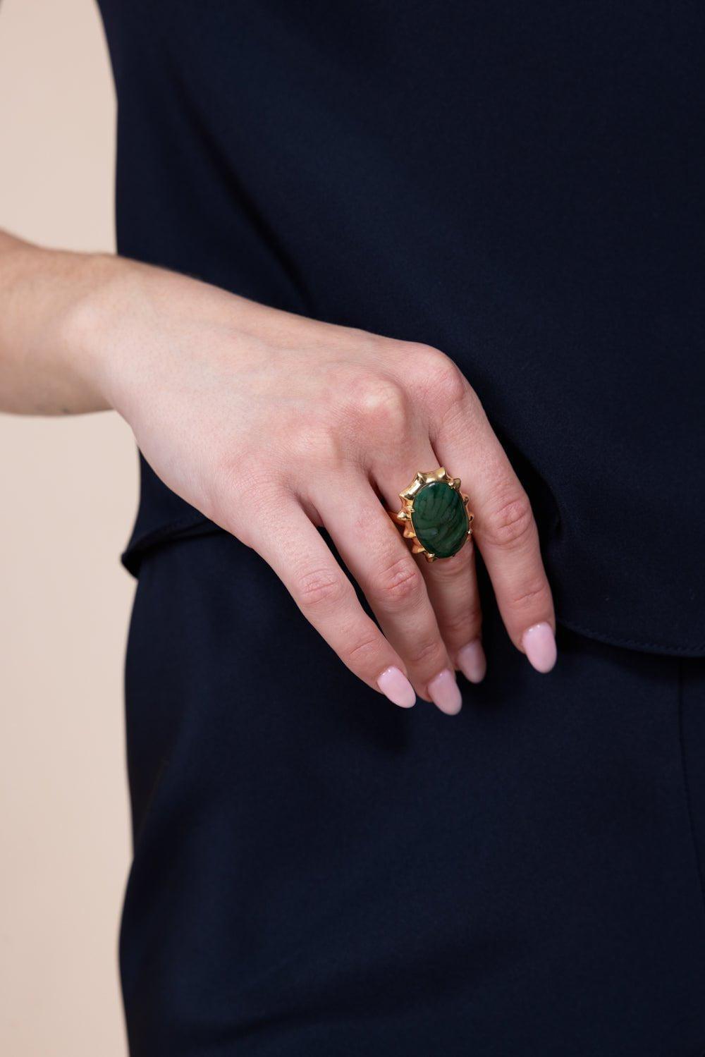 MONICA RICH KOSANN-SPECIAL EDITION “HAPPINESS” GREEN QUARTZ SUN RING-YELLOW GOLD