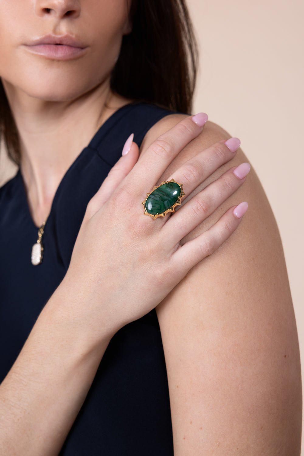 MONICA RICH KOSANN-SPECIAL EDITION “HAPPINESS” GREEN QUARTZ SUN RING-YELLOW GOLD