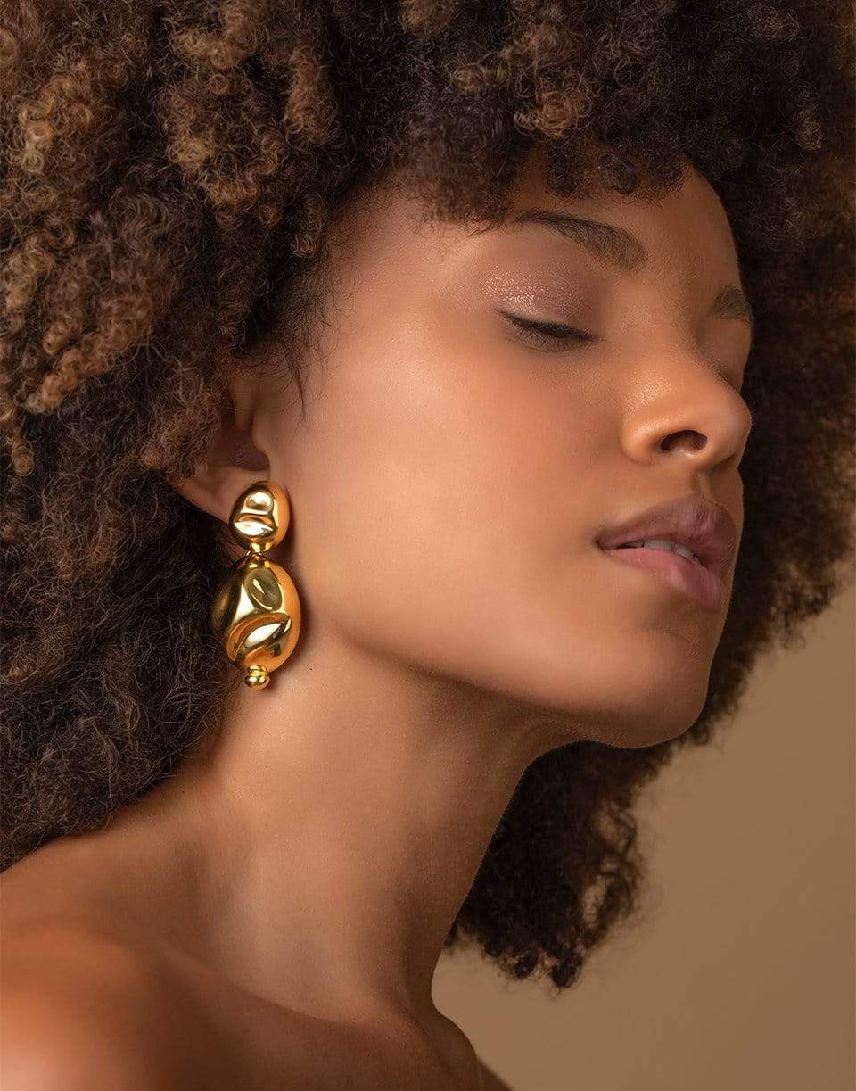 MONICA SORDO-Gold Puerto Two-Drop Earrings-YELLOW GOLD