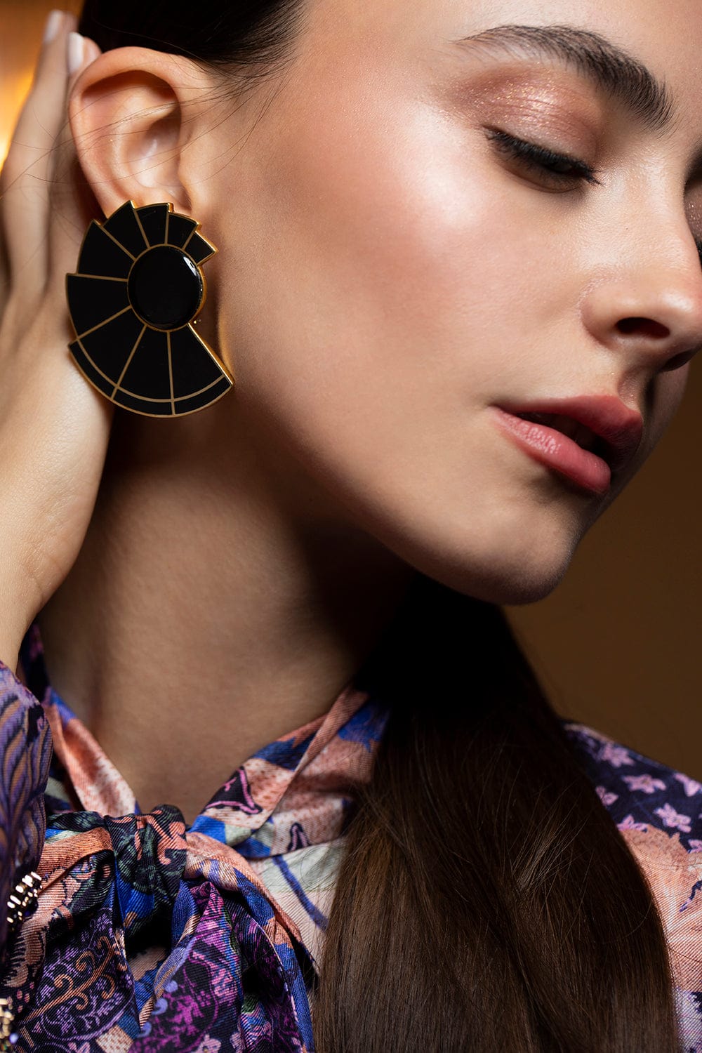 MONICA SORDO-Onyx Nautilus Ear-Fans-YELLOW GOLD