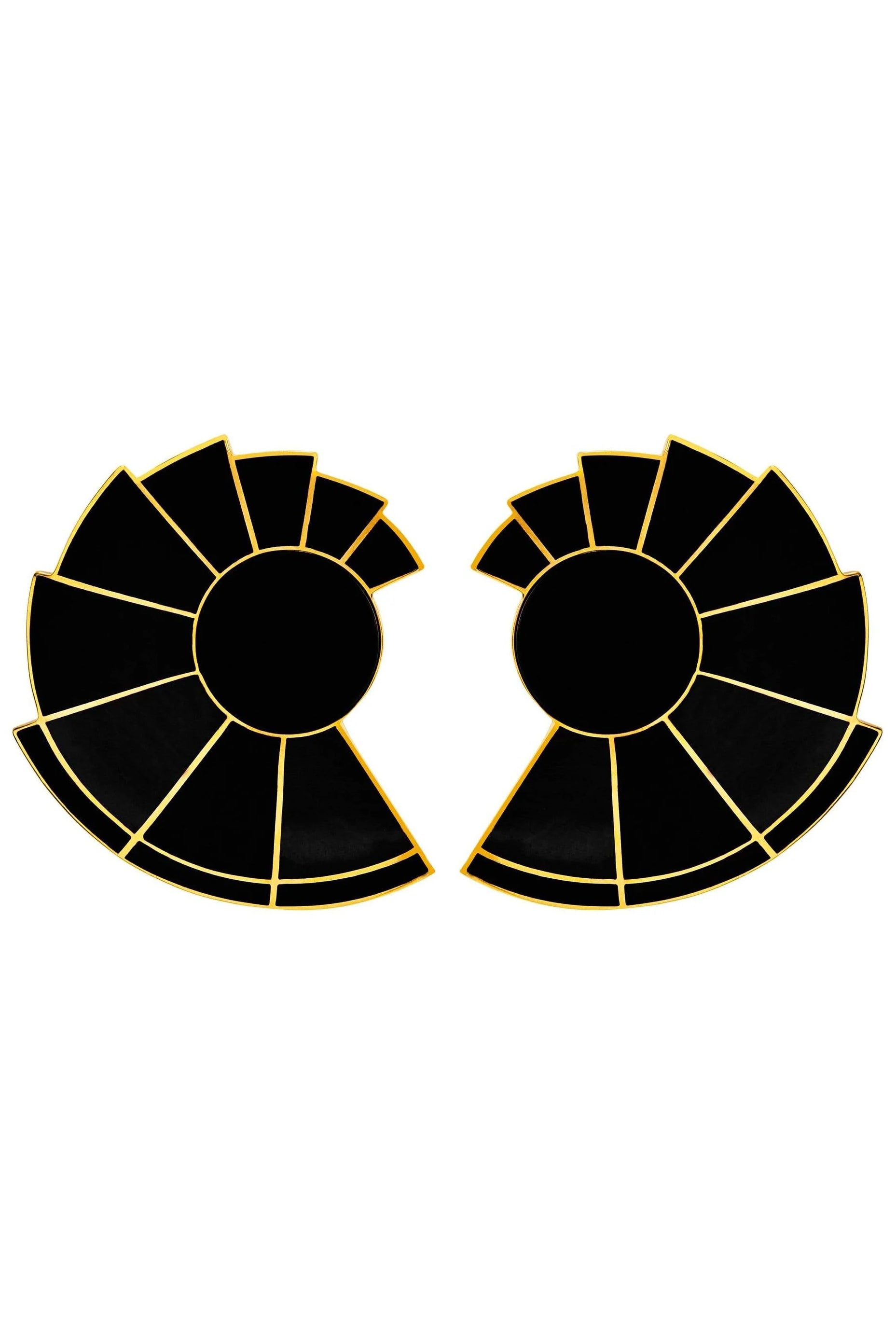 MONICA SORDO-Onyx Nautilus Ear-Fans-YELLOW GOLD