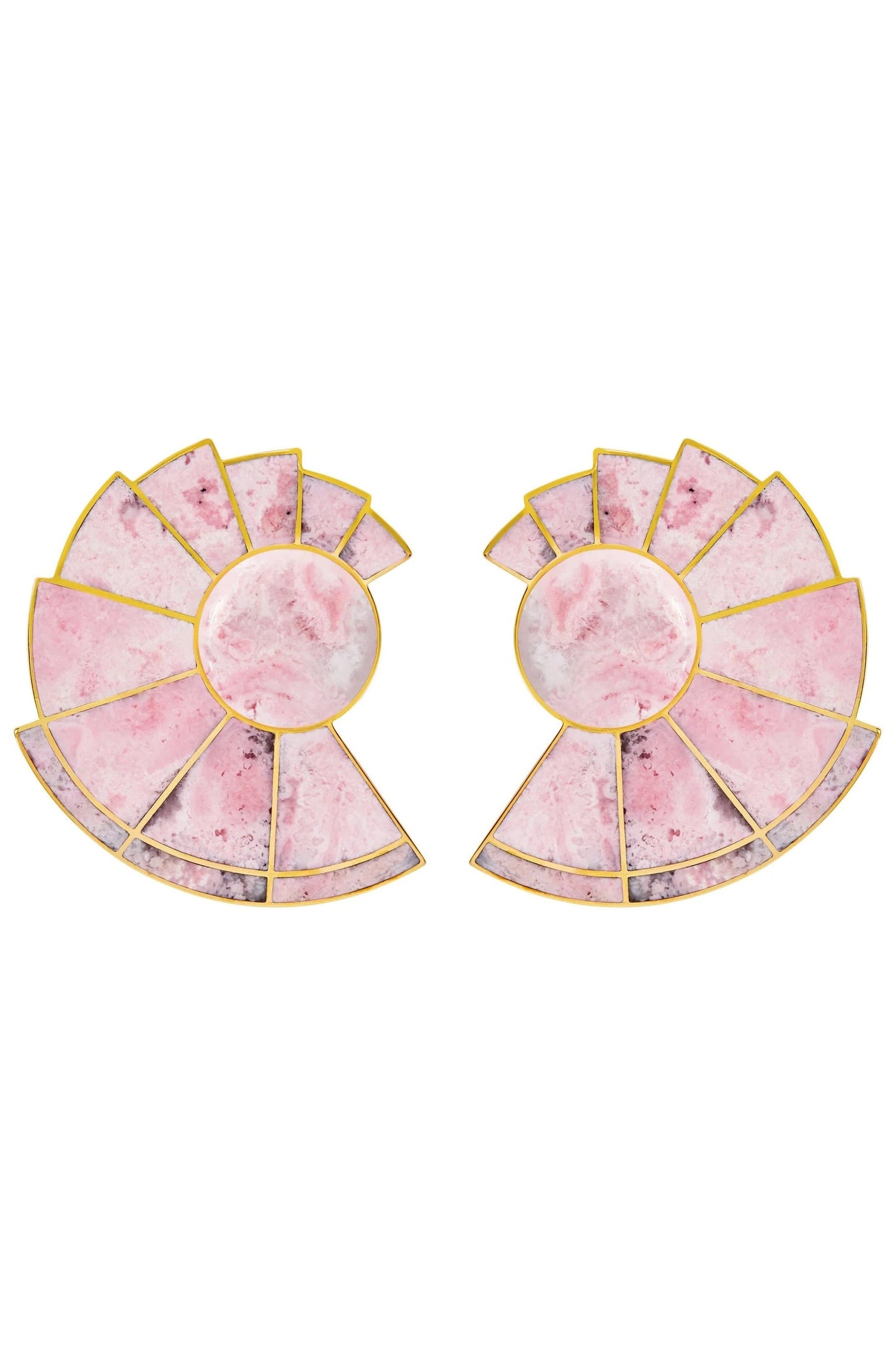 MONICA SORDO-Pink Rhodonite Nautilus Ear-Fans-YELLOW GOLD