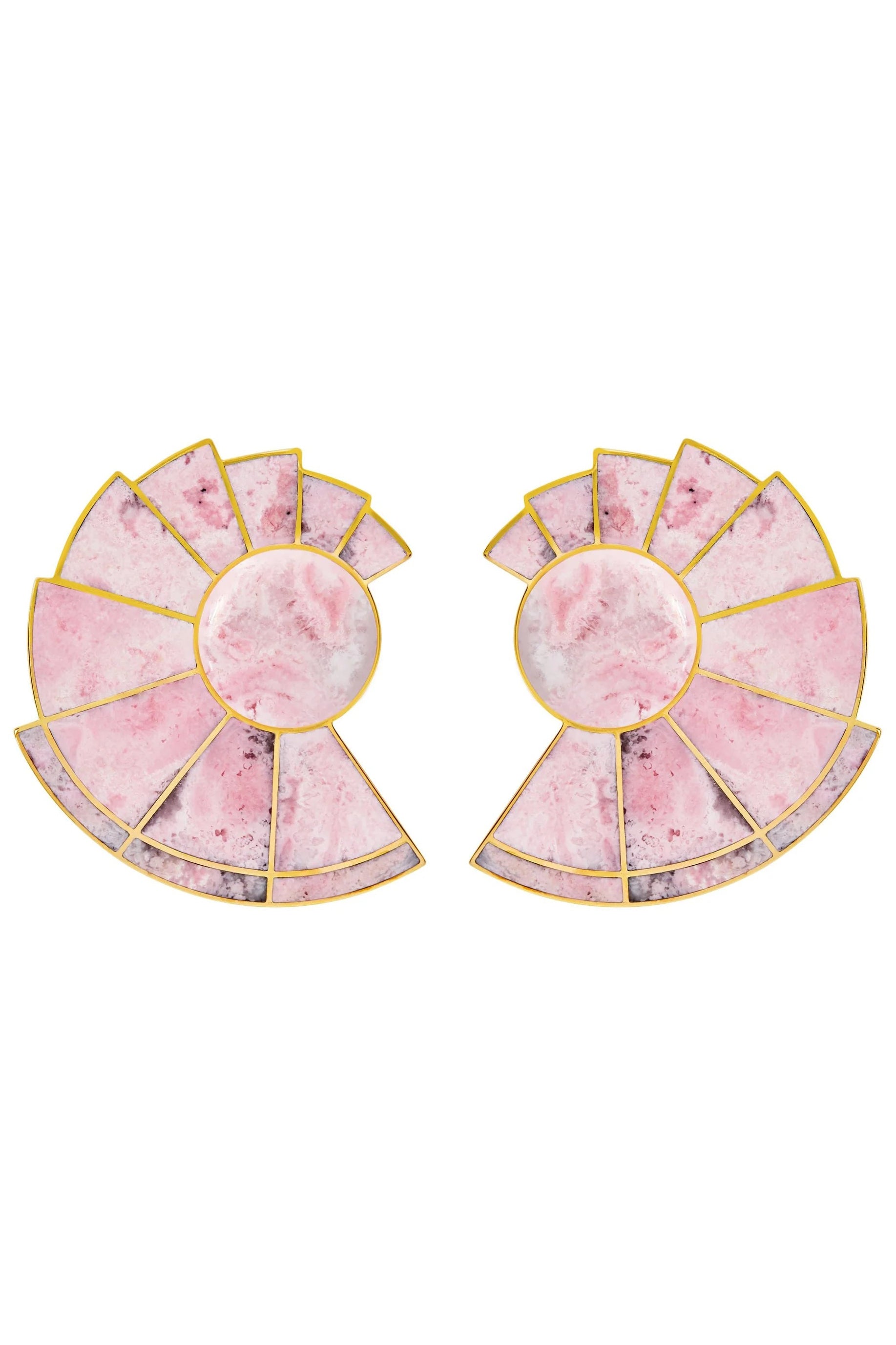 MONICA SORDO-Pink Rhodonite Nautilus Ear-Fans-YELLOW GOLD