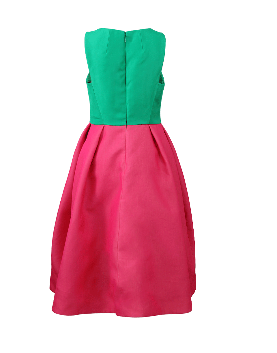 MONIQUE LHUILLIER-Colorblock Cocktail Dress-GRN/PNK