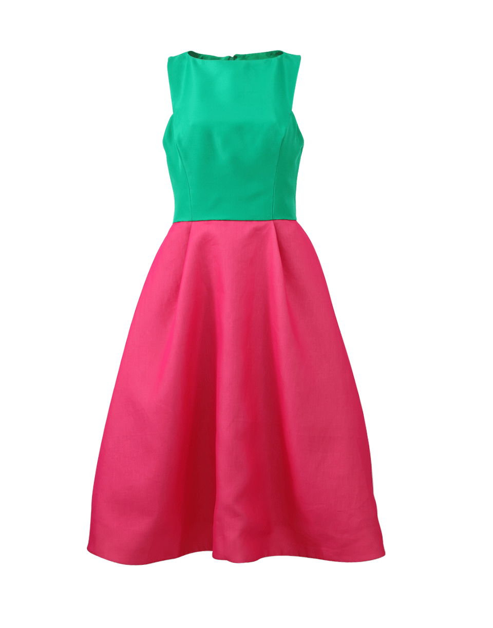 MONIQUE LHUILLIER-Colorblock Cocktail Dress-GRN/PNK