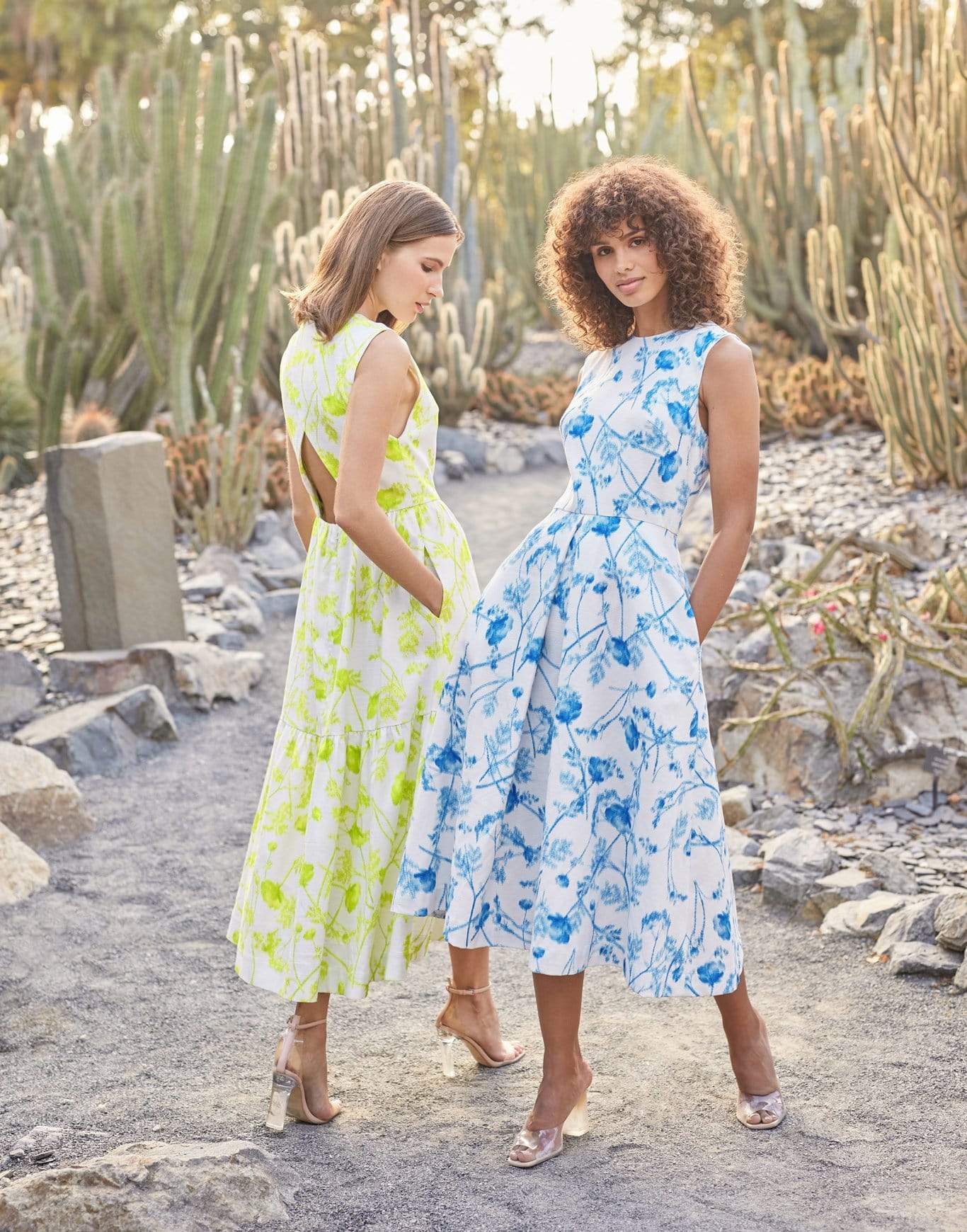 MONIQUE LHUILLIER-Prosperity Linen Sleeveless Midi Dress-LIME