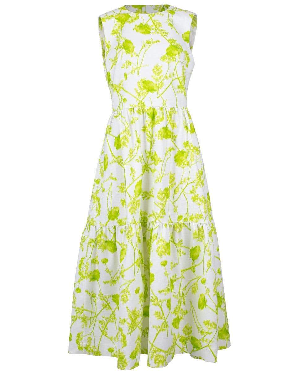 MONIQUE LHUILLIER-Prosperity Linen Sleeveless Midi Dress-LIME
