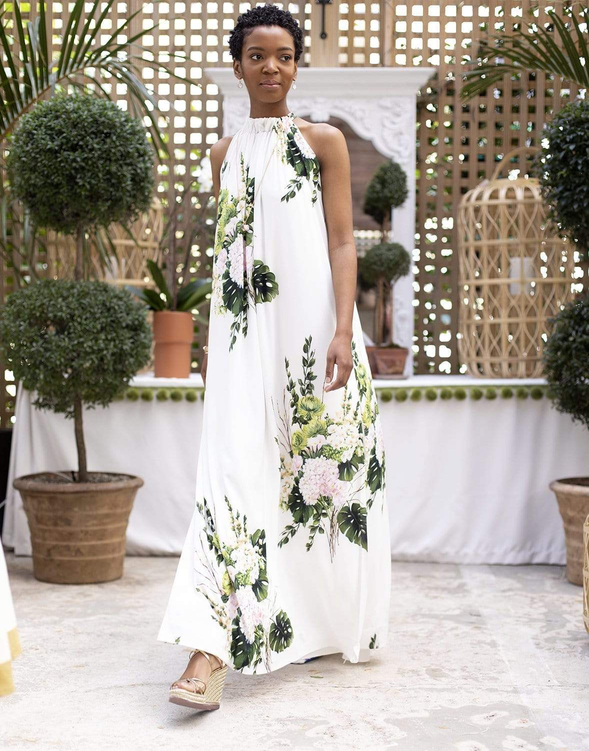 MONIQUE LHUILLIER-Bouquet Printed Tent Dress-WHITE