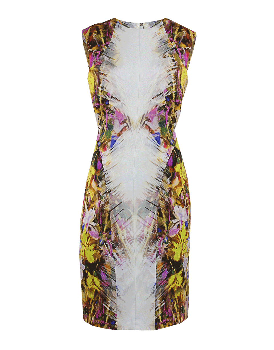 MONIQUE LHUILLIER-Sleeveless Floral Canvas Dress-