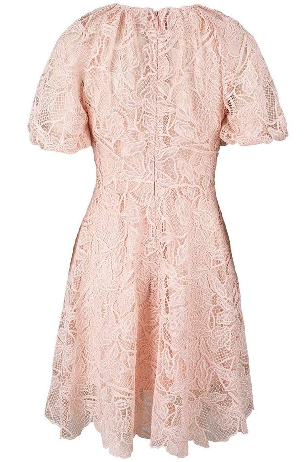 MONIQUE LHUILLIER-Jewel Neckline Puff Sleeve Dress-