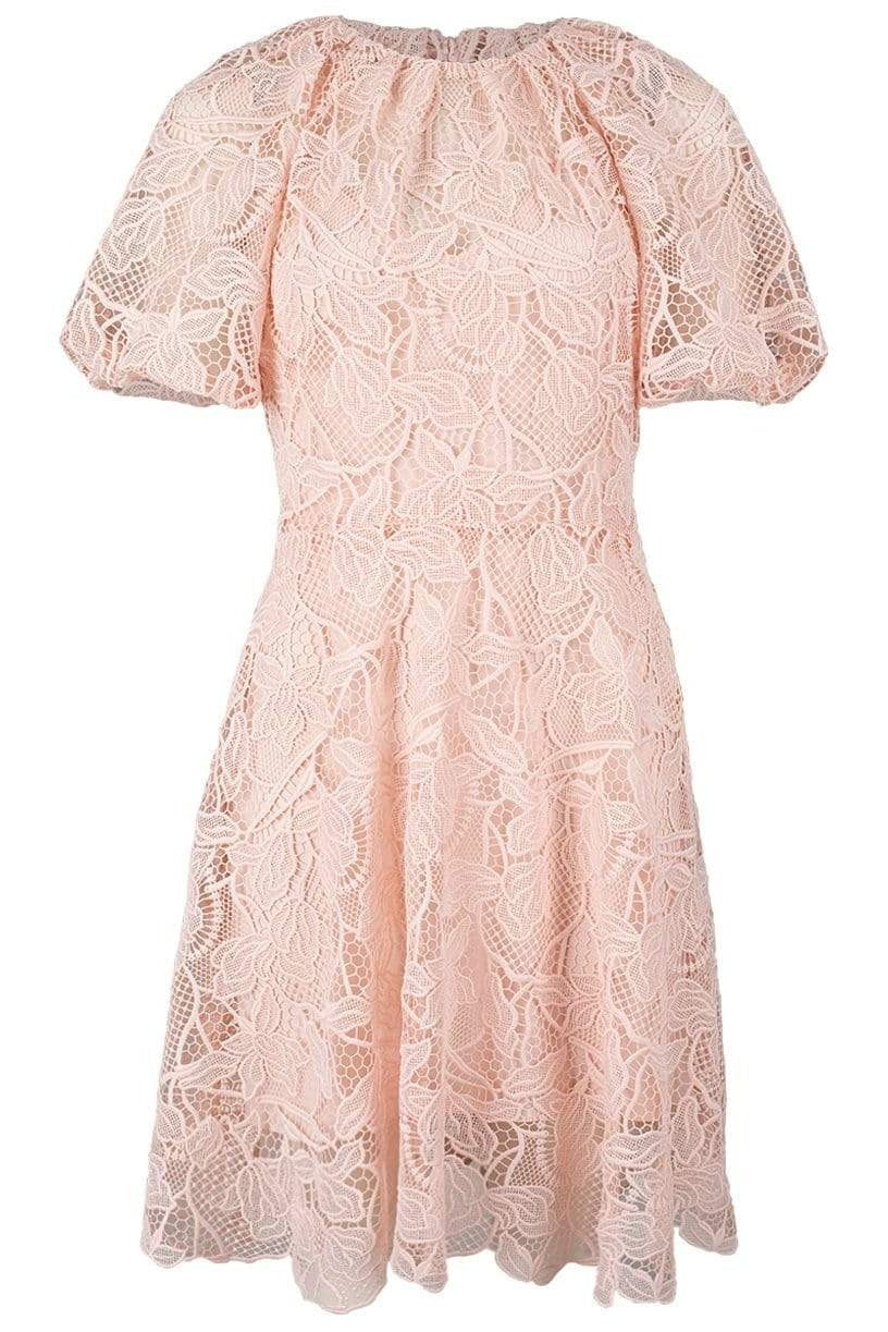 MONIQUE LHUILLIER-Jewel Neckline Puff Sleeve Dress-