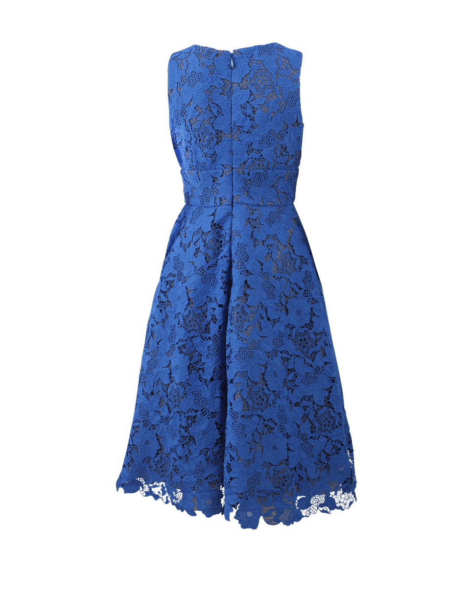 MONIQUE LHUILLIER-Lace Tea Length Dress-COBALT