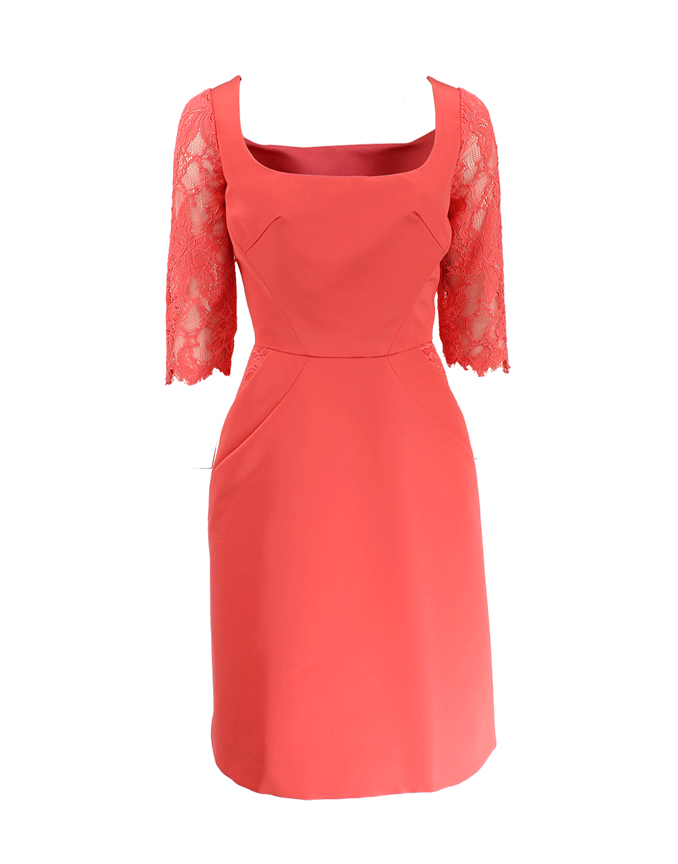 MONIQUE LHUILLIER-Lace Sleeve A-Line Dress-CORAL