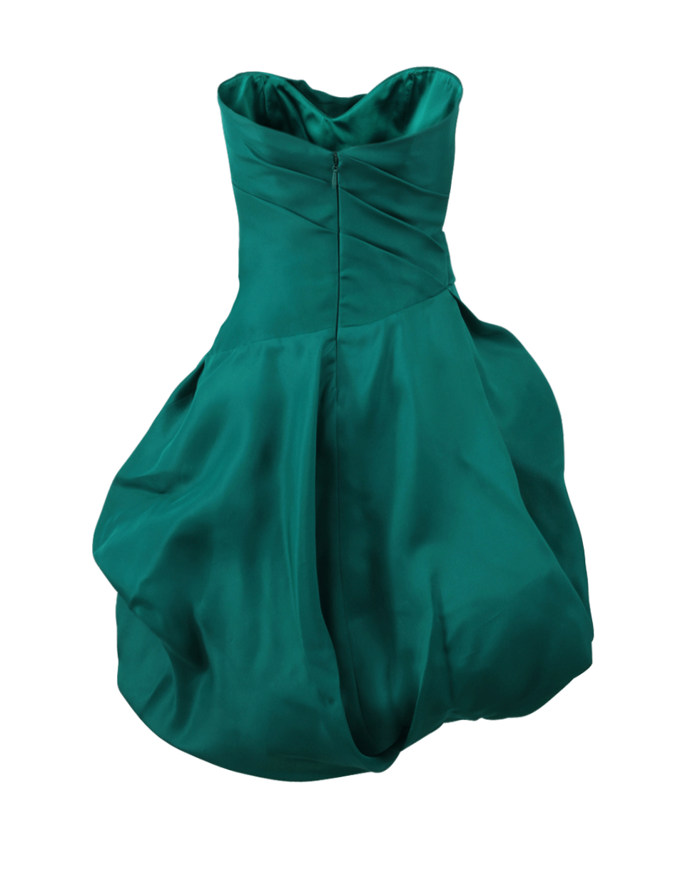 MONIQUE LHUILLIER-Strapless Draped Dress-EMERALD