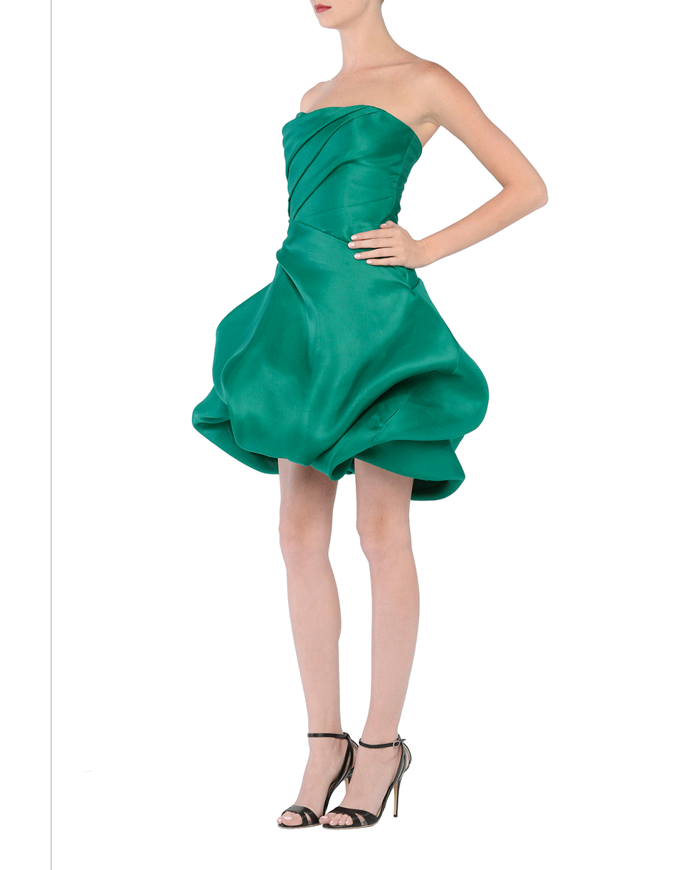 MONIQUE LHUILLIER-Strapless Draped Dress-EMERALD