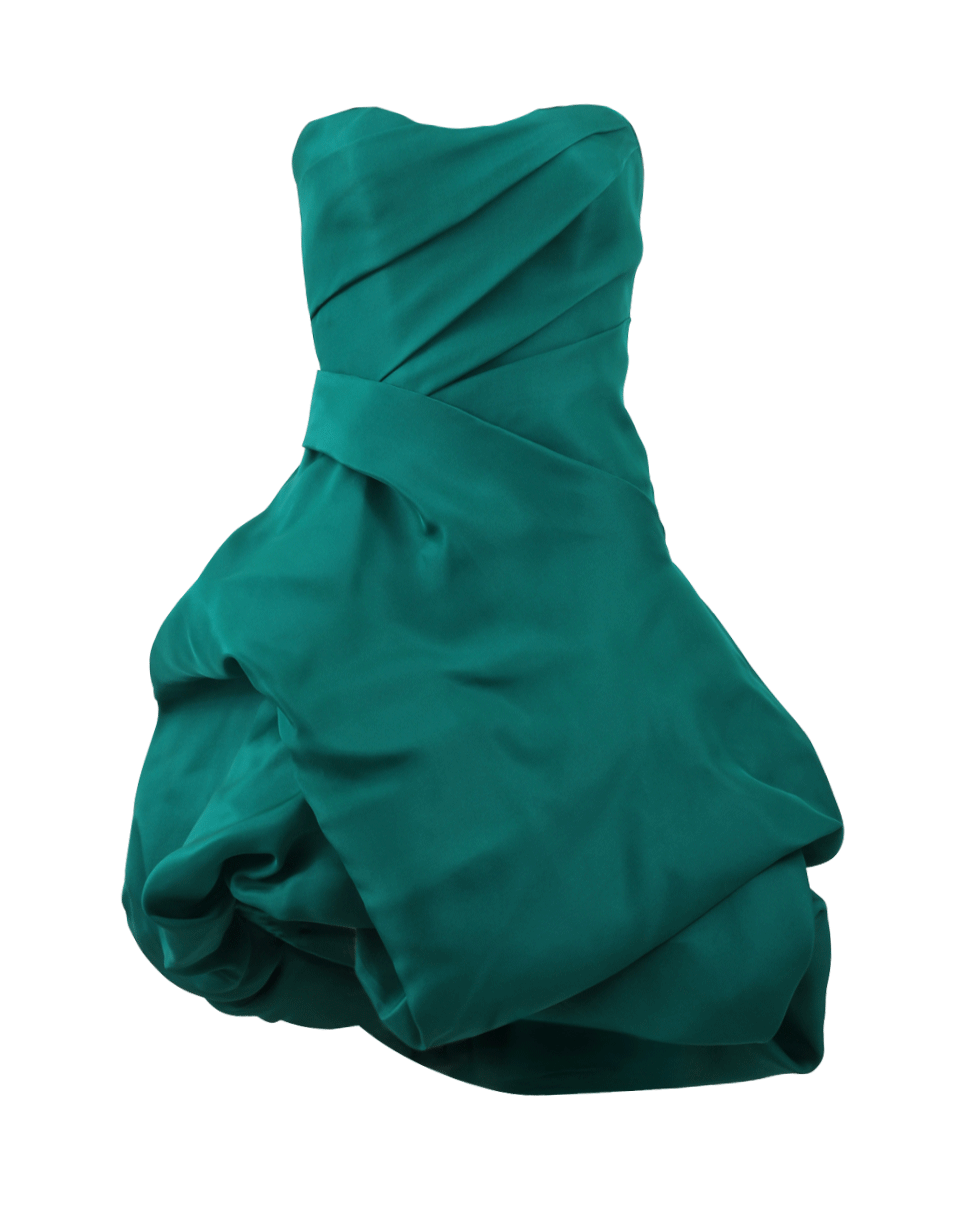 MONIQUE LHUILLIER-Strapless Draped Dress-EMERALD