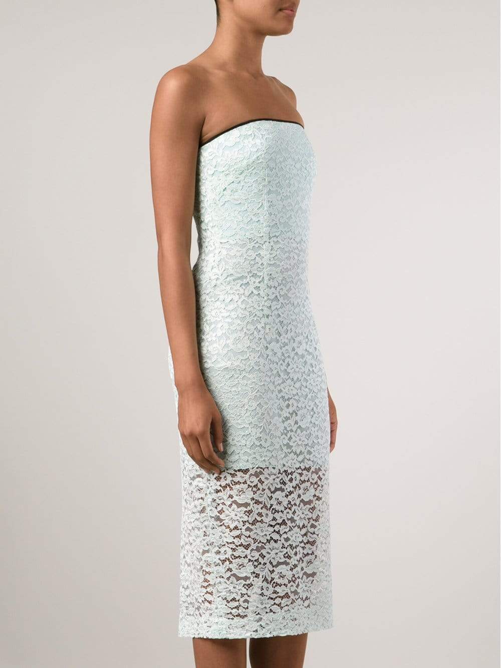 MONIQUE LHUILLIER-Strapless Lace Dress-MNT/NOIR