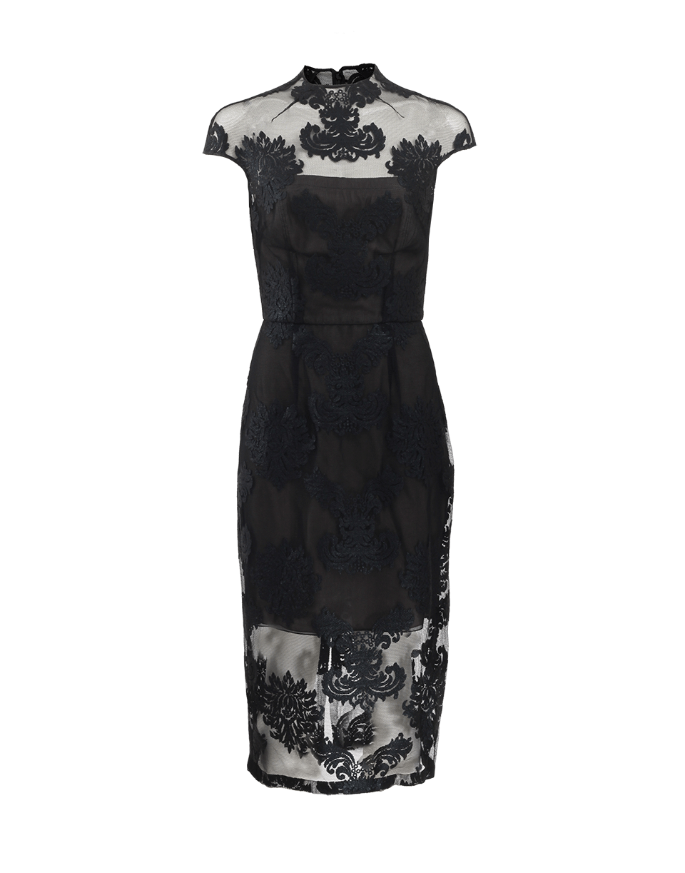 MONIQUE LHUILLIER-High Neck Midi Dress-NOIR