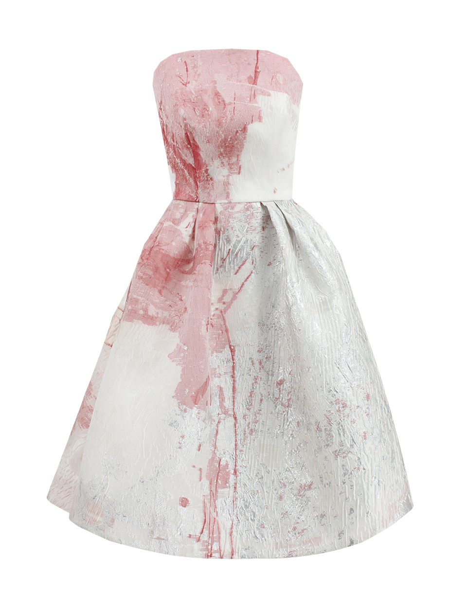 MONIQUE LHUILLIER-Strapless Metallic Clique Dress-POPPY