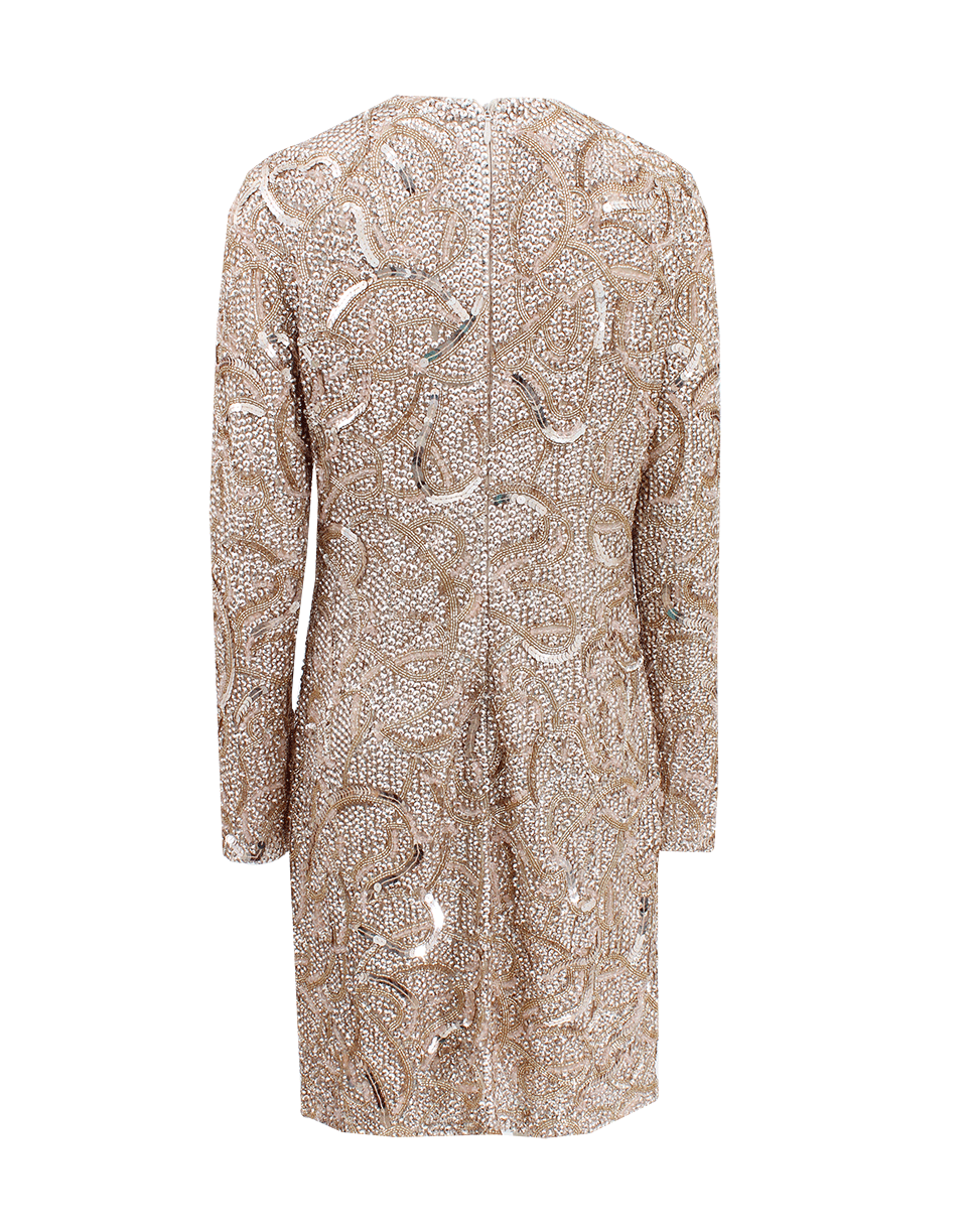 MONIQUE LHUILLIER-Long-Sleeve Sequin Dress-ROSE GOLD