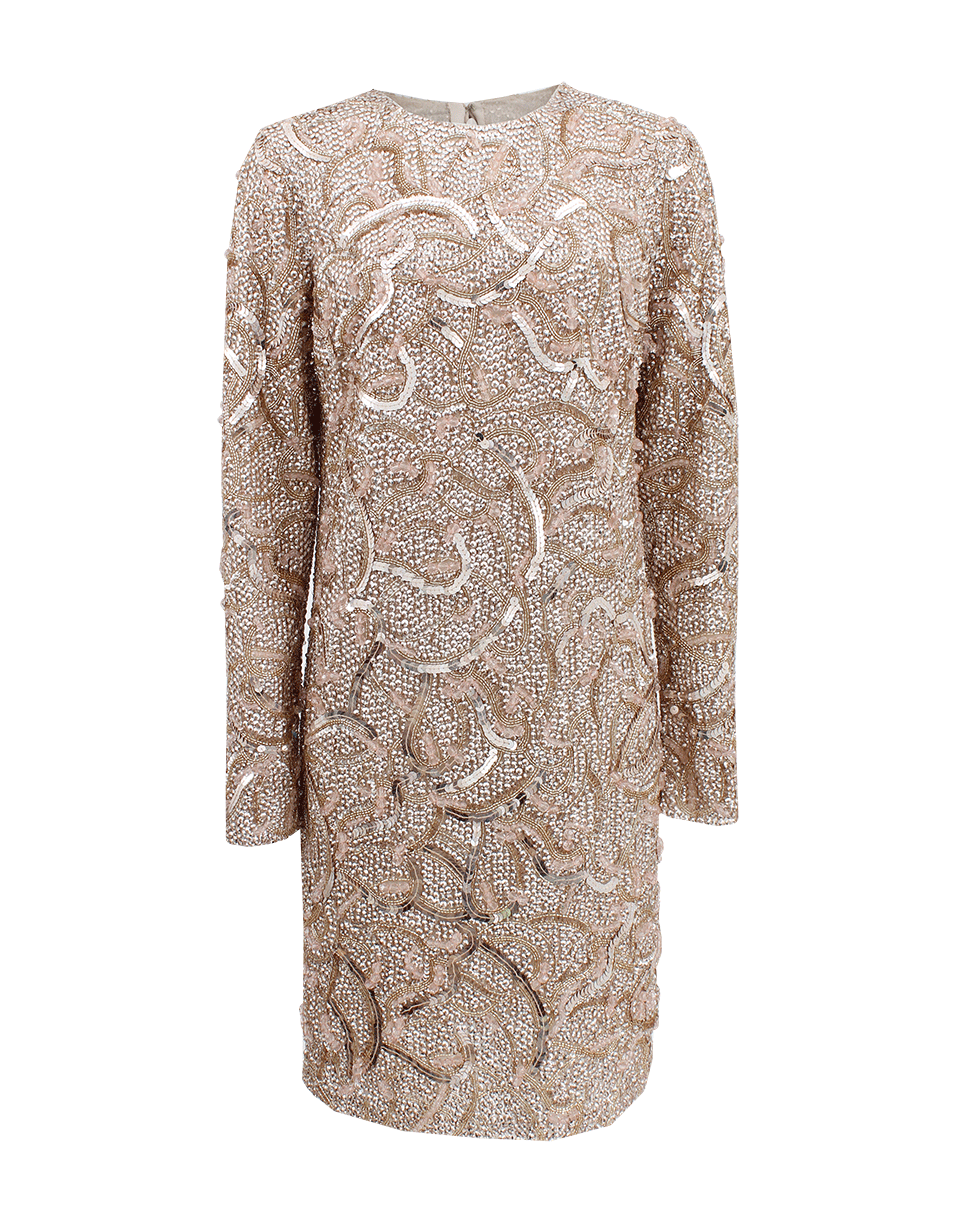 MONIQUE LHUILLIER-Long-Sleeve Sequin Dress-ROSE GOLD