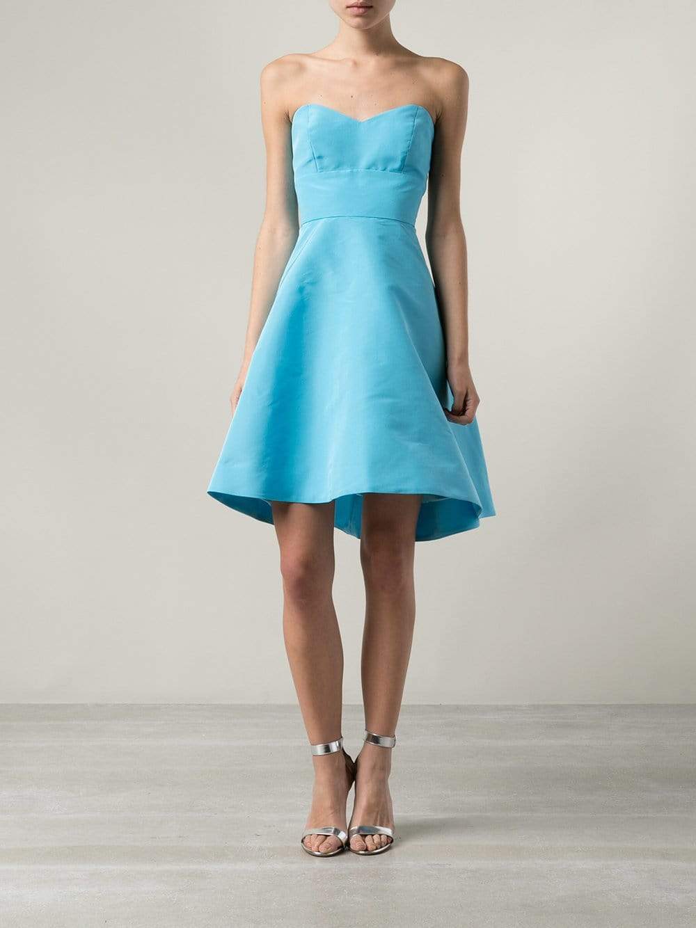 MONIQUE LHUILLIER-Strapless Faille A-Line Dress-SKYBLUE