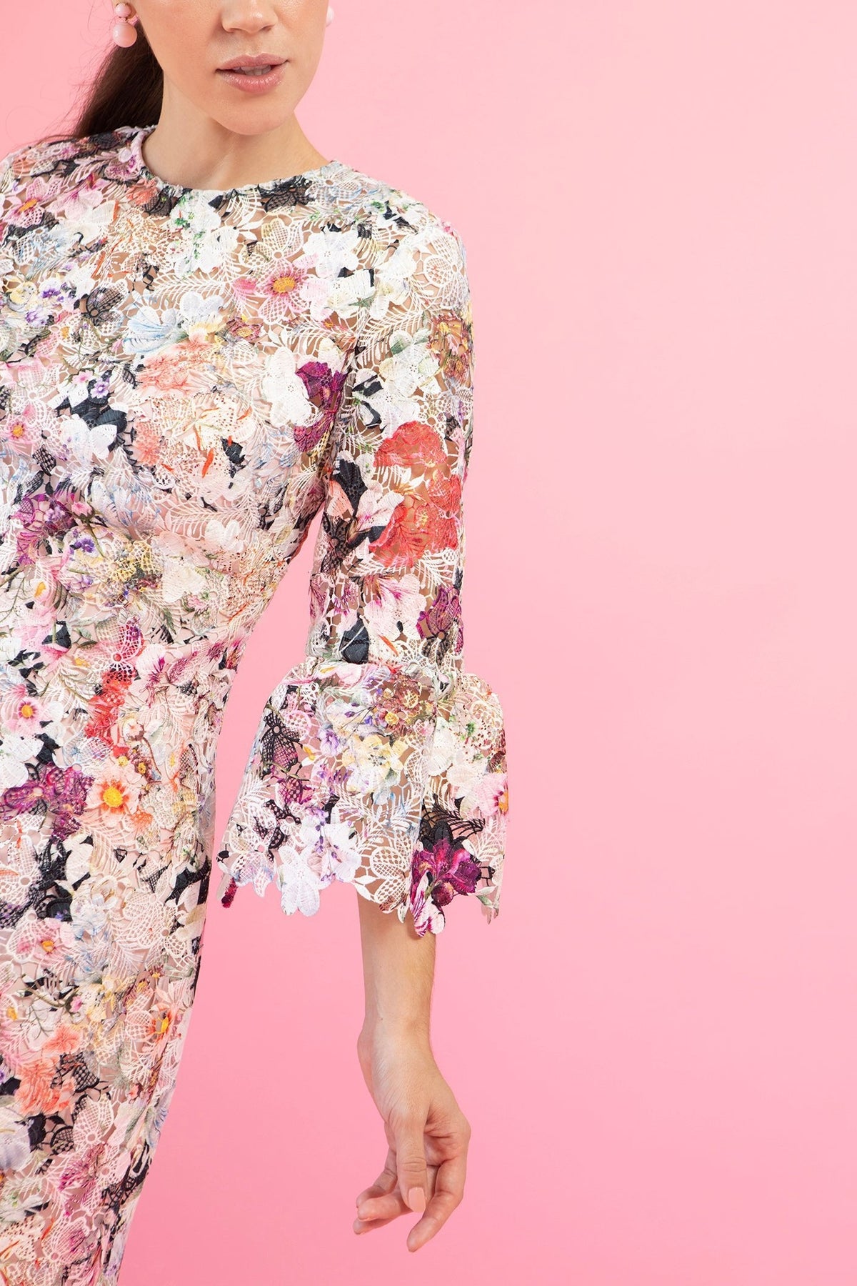 MONIQUE LHUILLIER-Bell Sleeve Mini Dress-