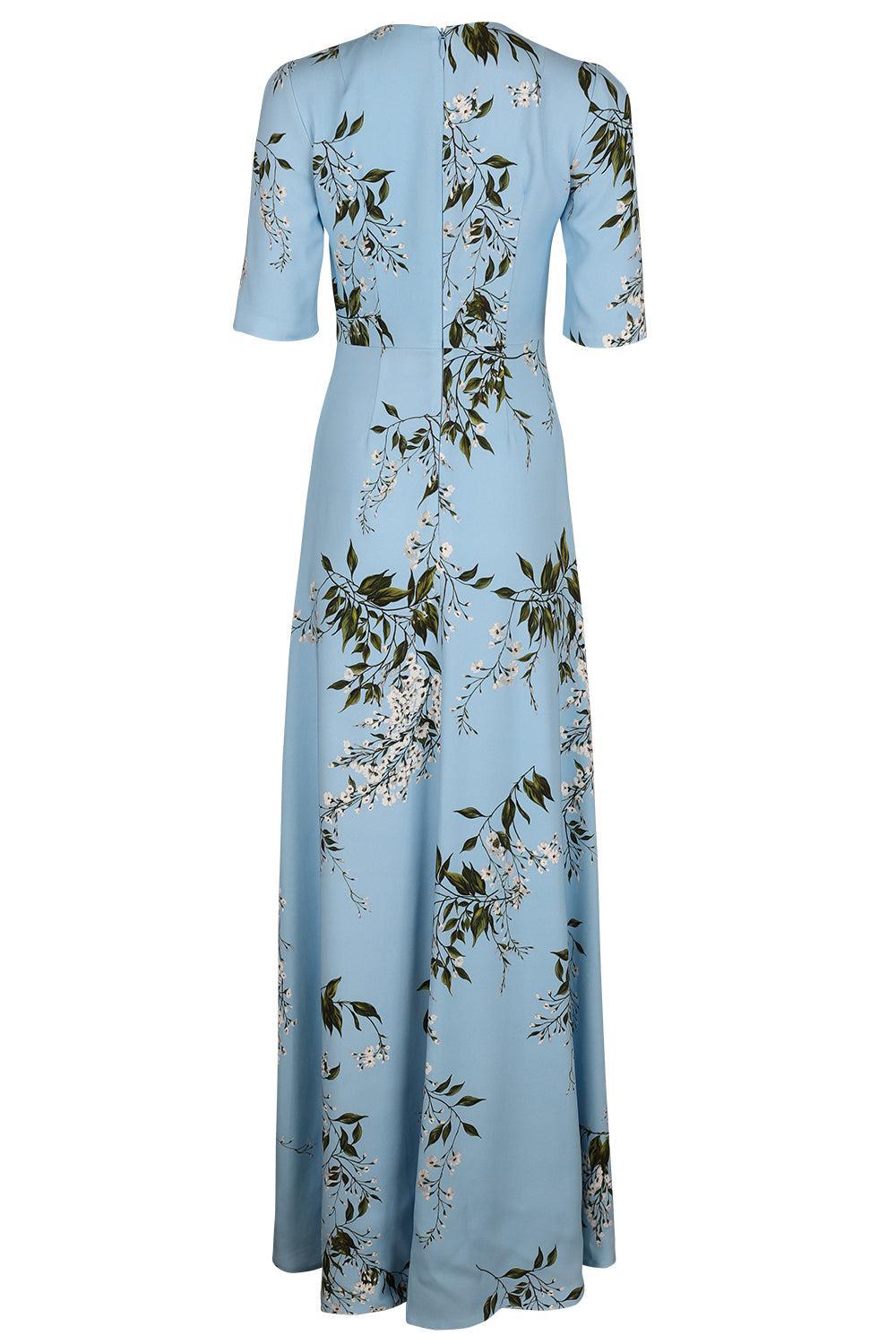Short Sleeve Floral Gown-BLUE-2-CLOTHINGDRESSGOWN-MONIQUE LHUILLIER