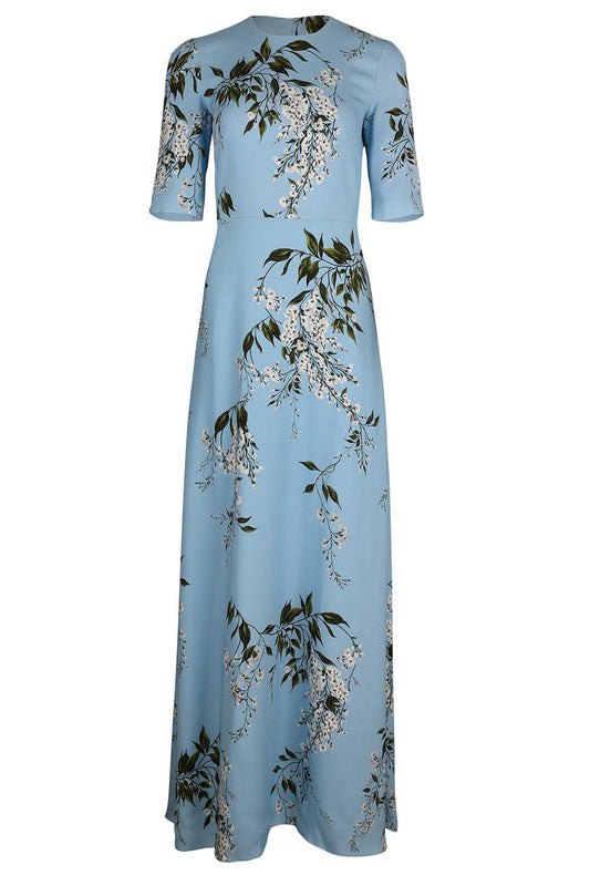 Short Sleeve Floral Gown-BLUE-2-CLOTHINGDRESSGOWN-MONIQUE LHUILLIER