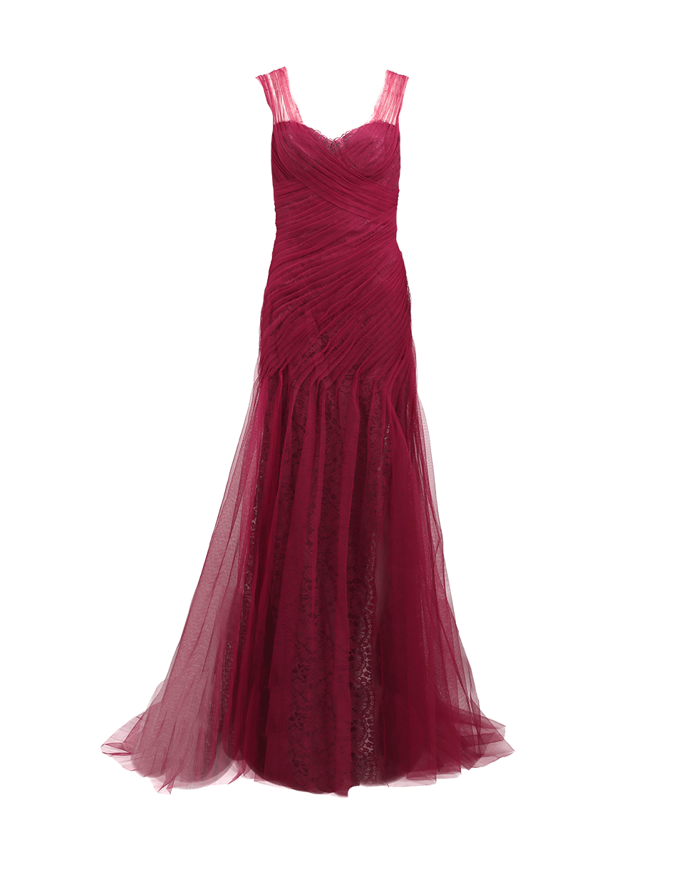 MONIQUE LHUILLIER-Off Shoulder Draped Gown-CHERRY