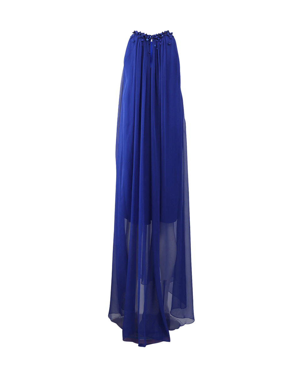 MONIQUE LHUILLIER-Embellished Trapeze Gown-COBALT
