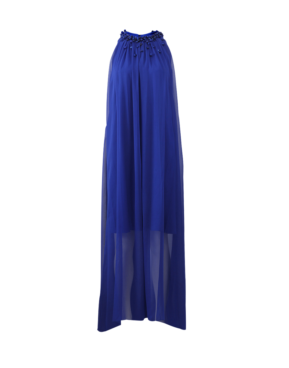 MONIQUE LHUILLIER-Embellished Trapeze Gown-COBALT