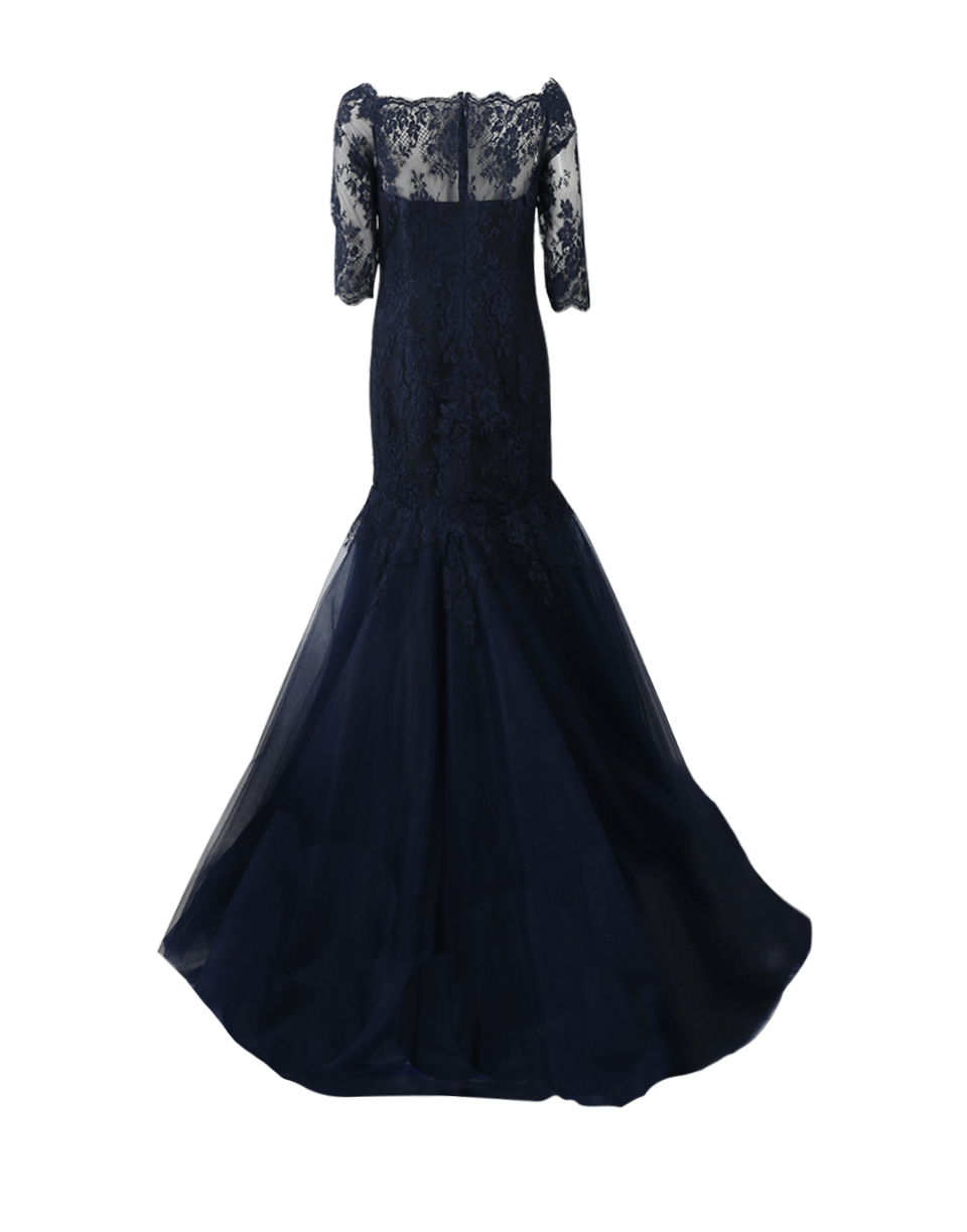 MONIQUE LHUILLIER-Lace Over Tulle Gown-MIDNIGHT