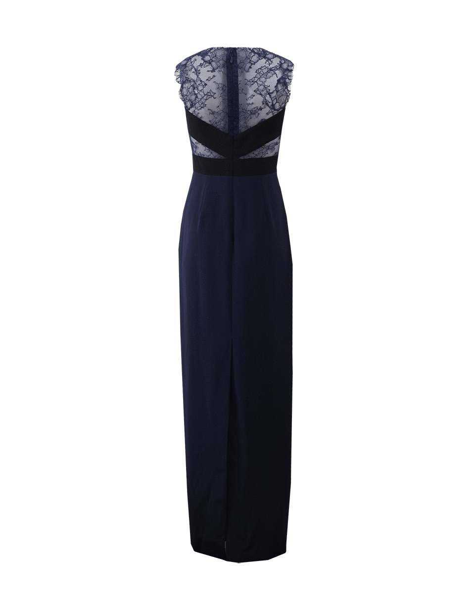 MONIQUE LHUILLIER-Lace Illusion Top Column Gown-MIDNIGHT