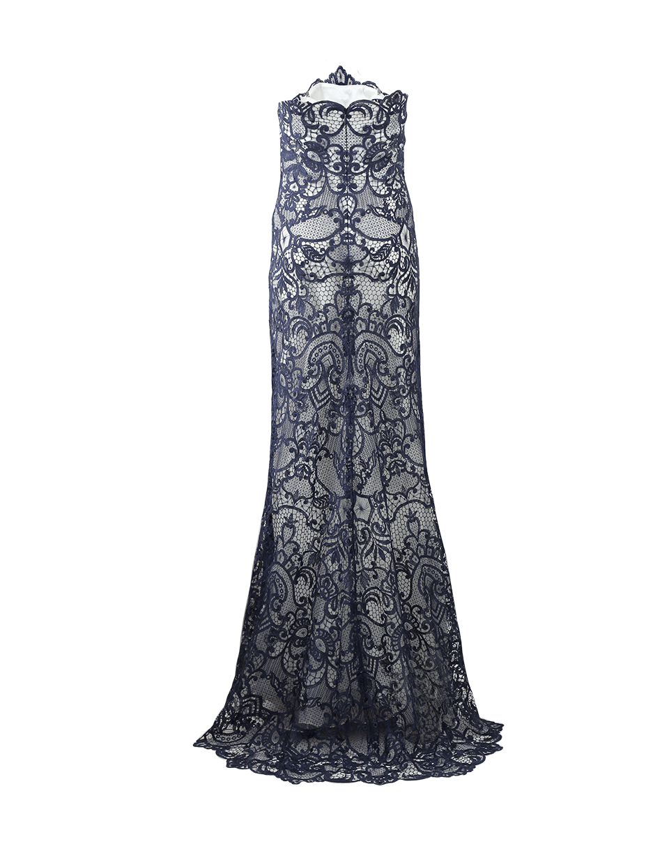 MONIQUE LHUILLIER-Guipure Lace Gown-NAVY