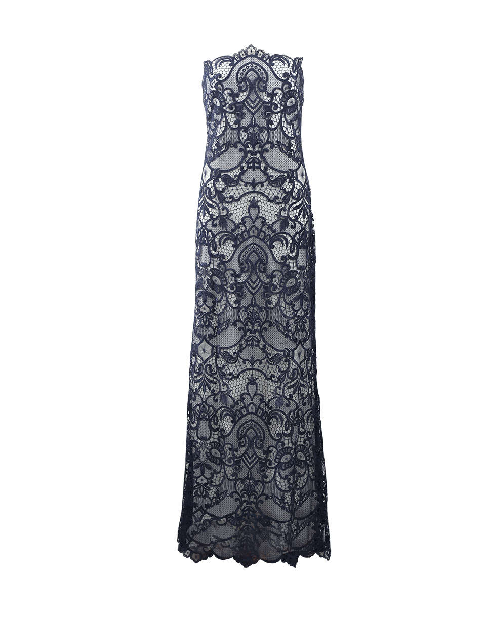 MONIQUE LHUILLIER-Guipure Lace Gown-NAVY