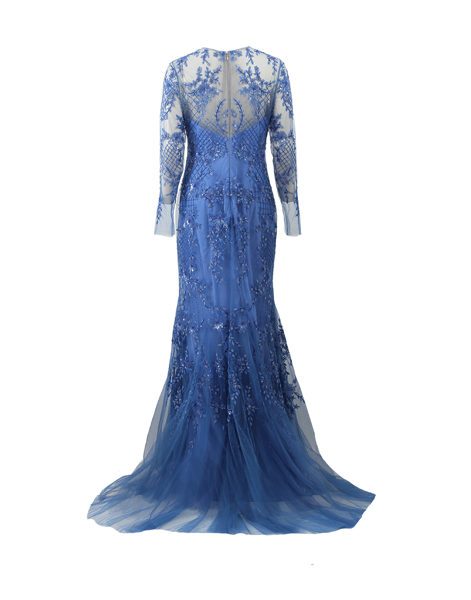 MONIQUE LHUILLIER-Embroidered Illusion Gown-PERIWNKL