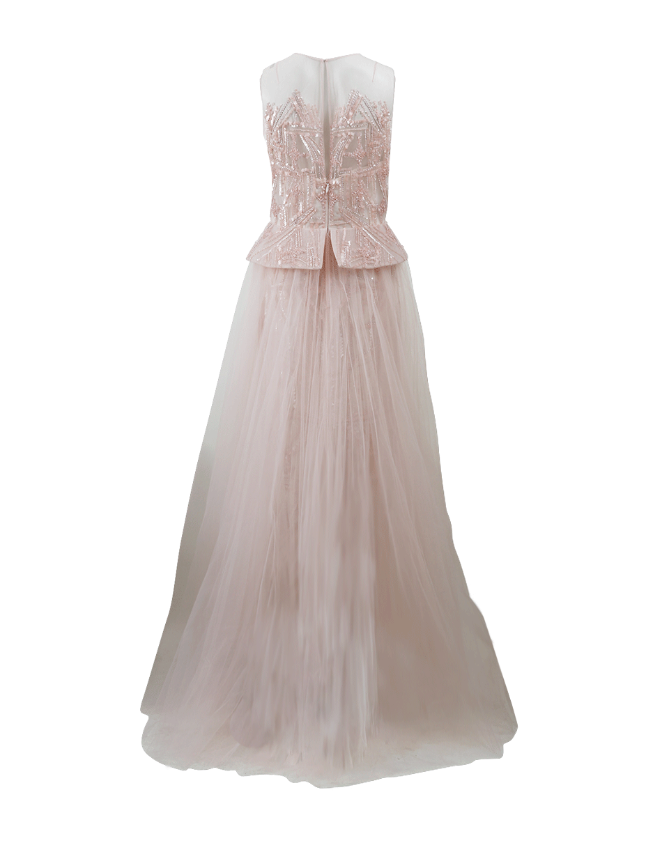 MONIQUE LHUILLIER-Embroidered Peplum Gown-PETAL