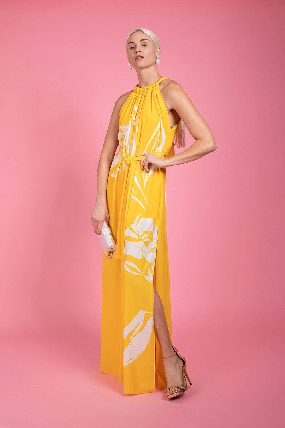 MONIQUE LHUILLIER-Sleeveless Tent Gown With Belt-
