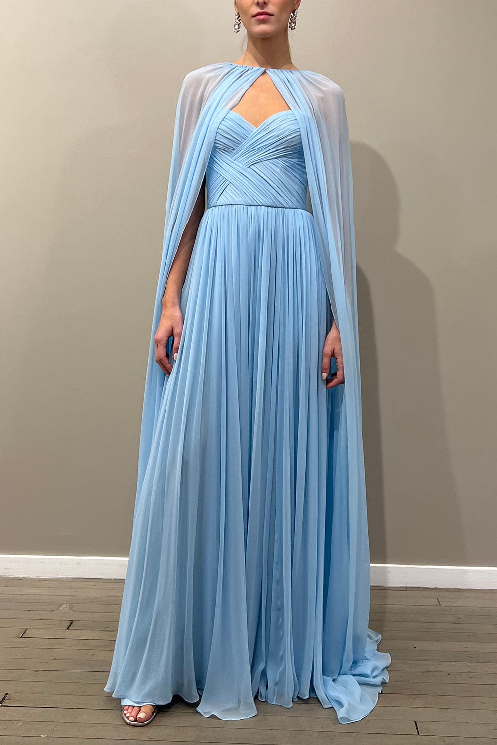 MONIQUE LHUILLIER-Floor Length Cape-PALEBLUE