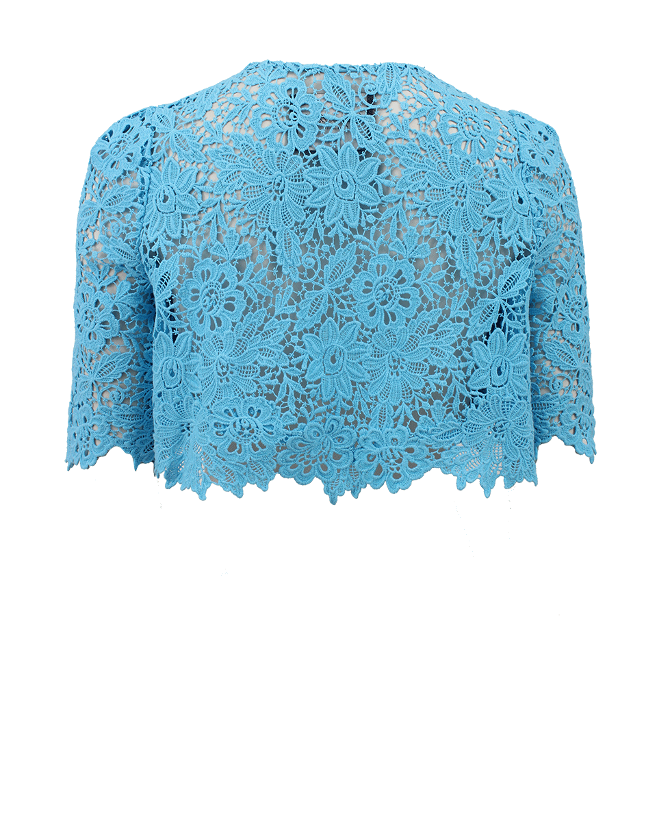 MONIQUE LHUILLIER-Cropped Guipure Lace Cape-SKYBLUE