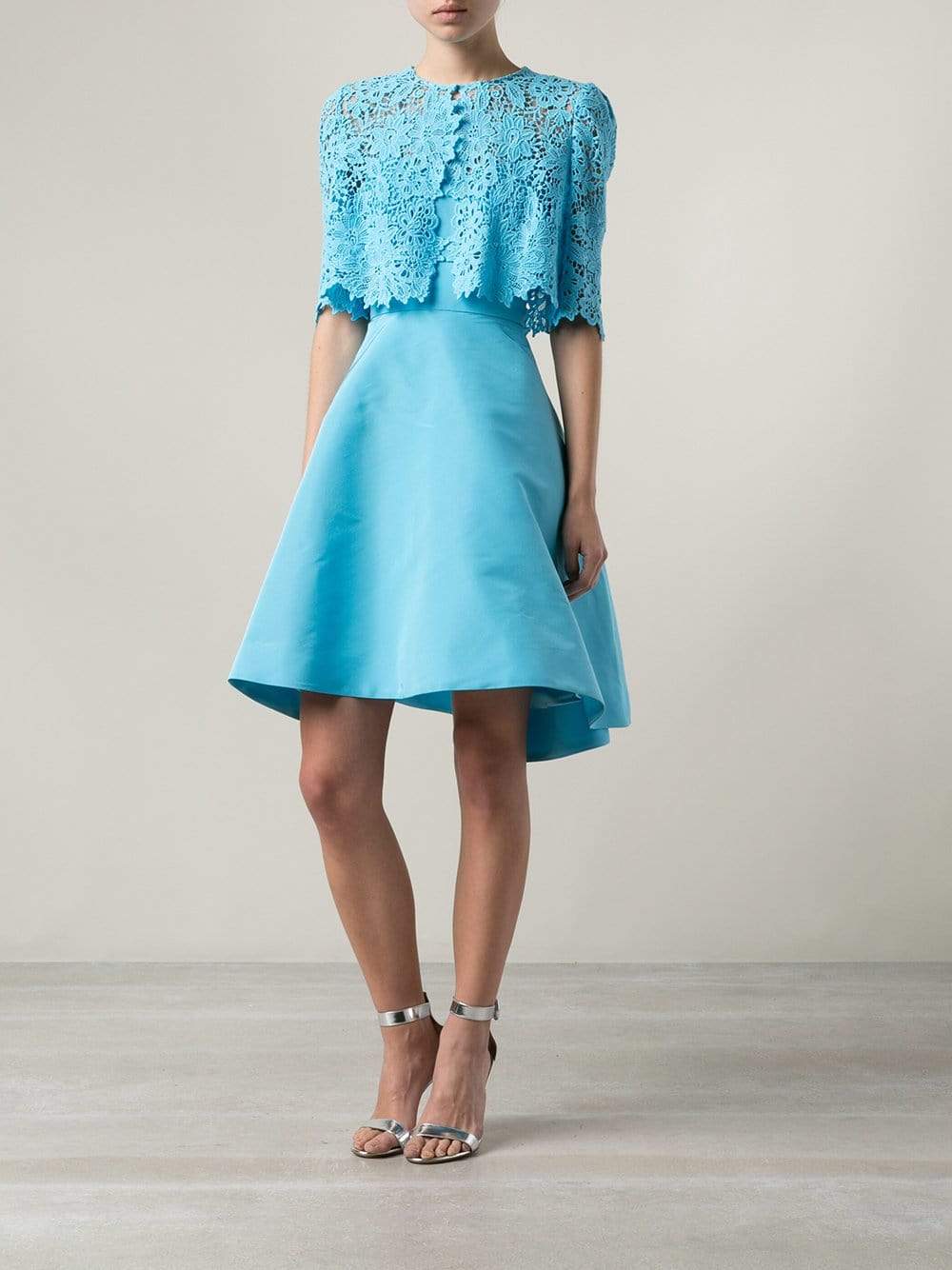 MONIQUE LHUILLIER-Cropped Guipure Lace Cape-SKYBLUE