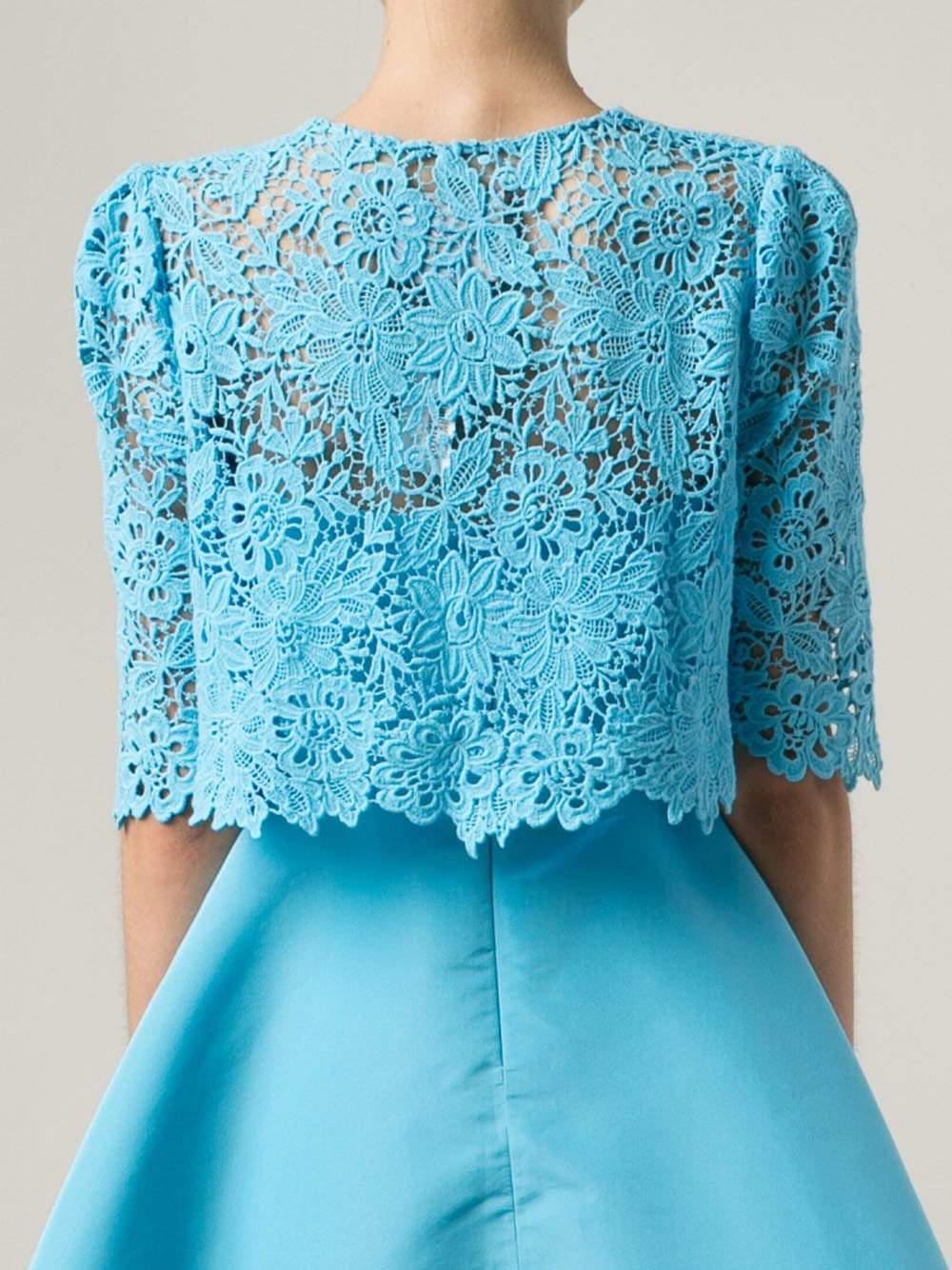 MONIQUE LHUILLIER-Cropped Guipure Lace Cape-SKYBLUE