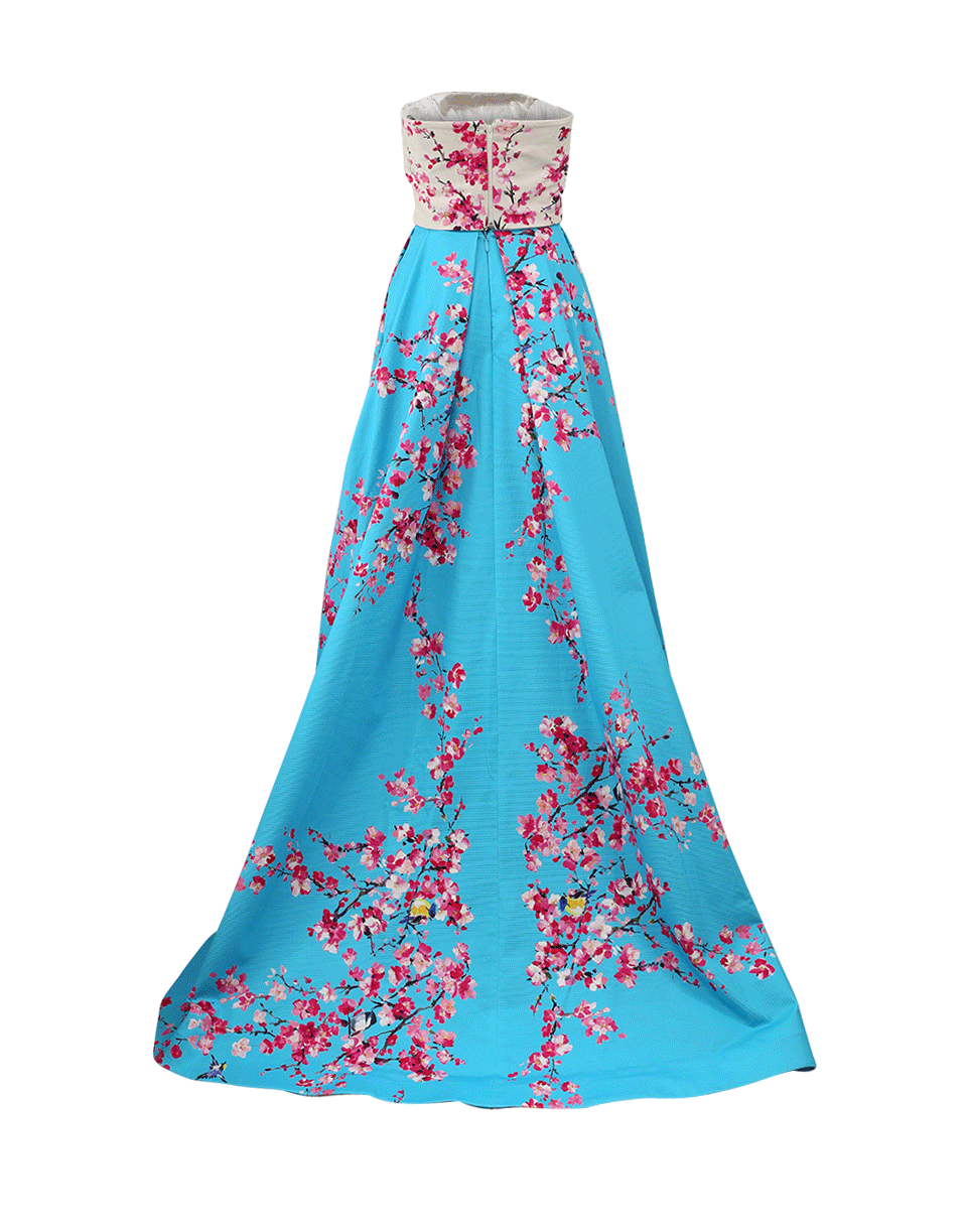 MONIQUE LHUILLIER-Cherry Blossom Crop Top And Skirt-CRM/AQUA