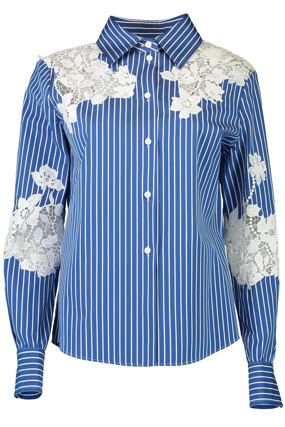 Long Sleeve Embroidered Shirt-NAUTCLBL-0-CLOTHINGTOPBLOUSE-MONIQUE LHUILLIER