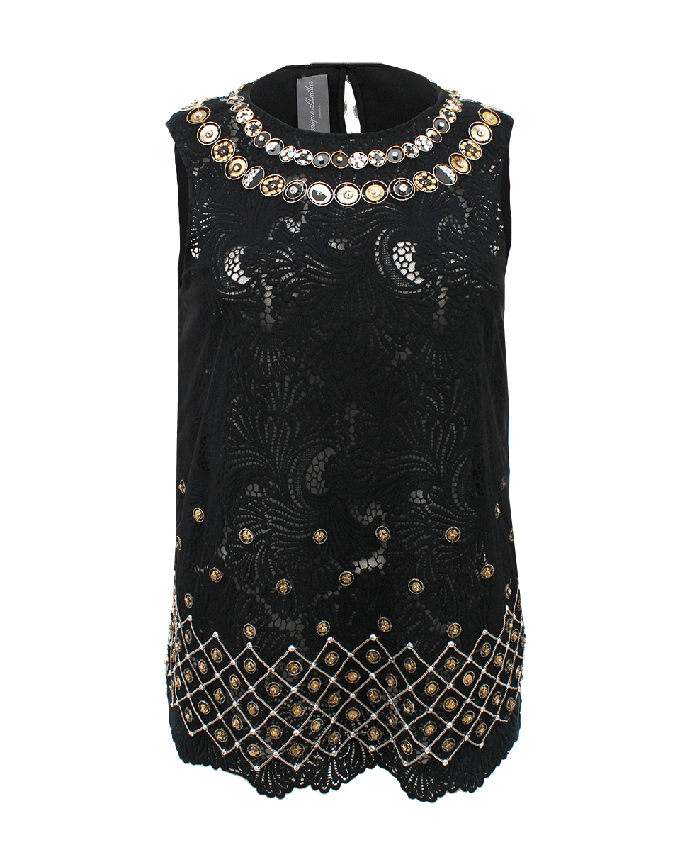 MONIQUE LHUILLIER-Sleeveless Guipure Lace Embroidered Top-