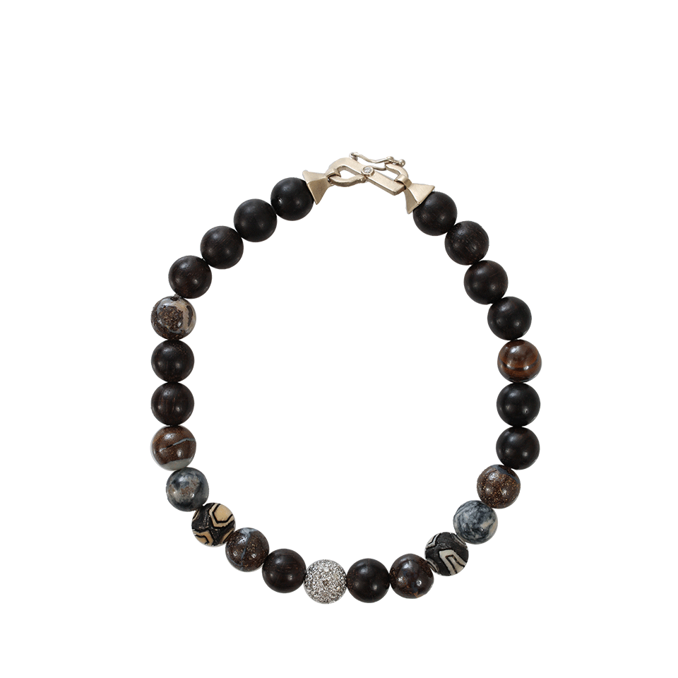 MONIQUE PEAN-Men’s Vintage Ebony Bead Bracelet-WHITE GOLD