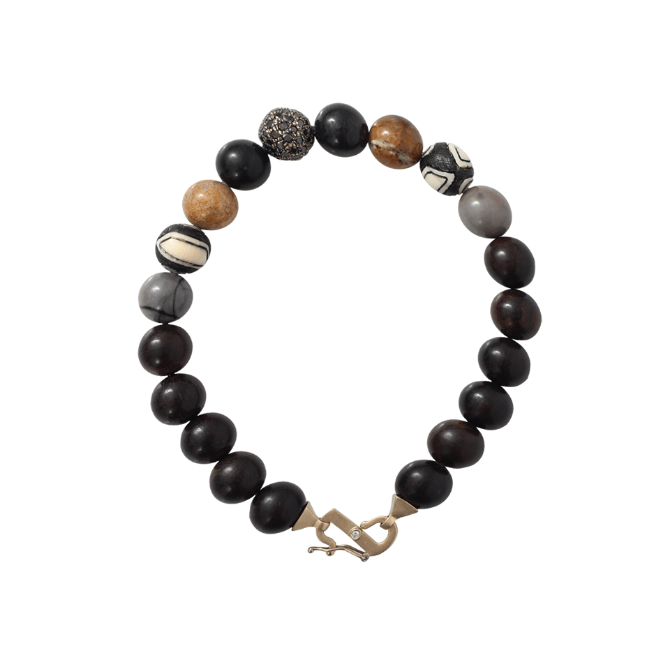 MONIQUE PEAN-Vintage Ebony Scrimshaw Bracelet-WHITE GOLD